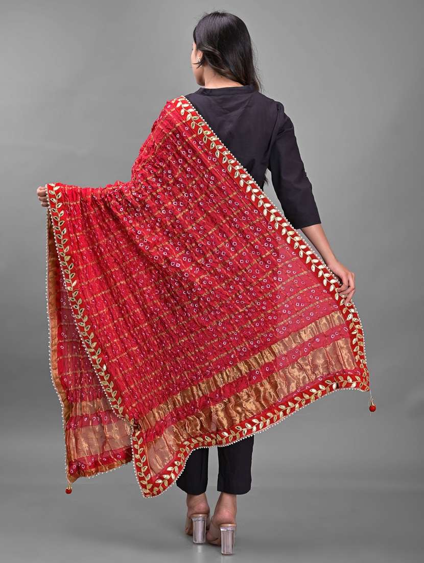 Red Self Design Bandhani Dupatta