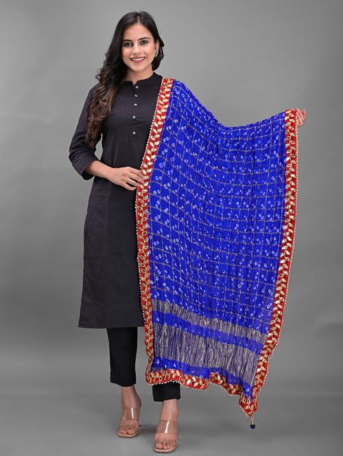 blue self design bandhani dupatta - 18906976 - Standard Image - 0