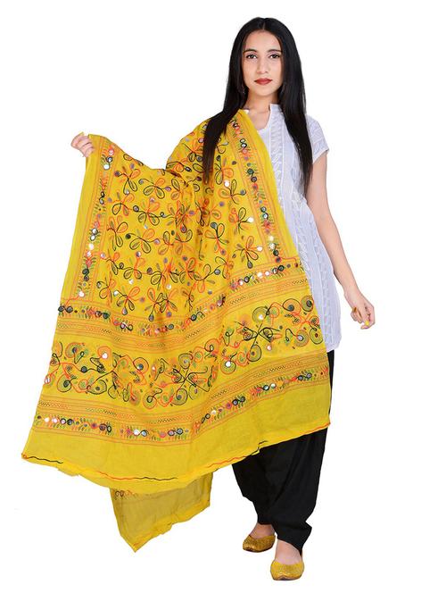 yellow self design embroidered dupatta - 18906988 - Standard Image - 0