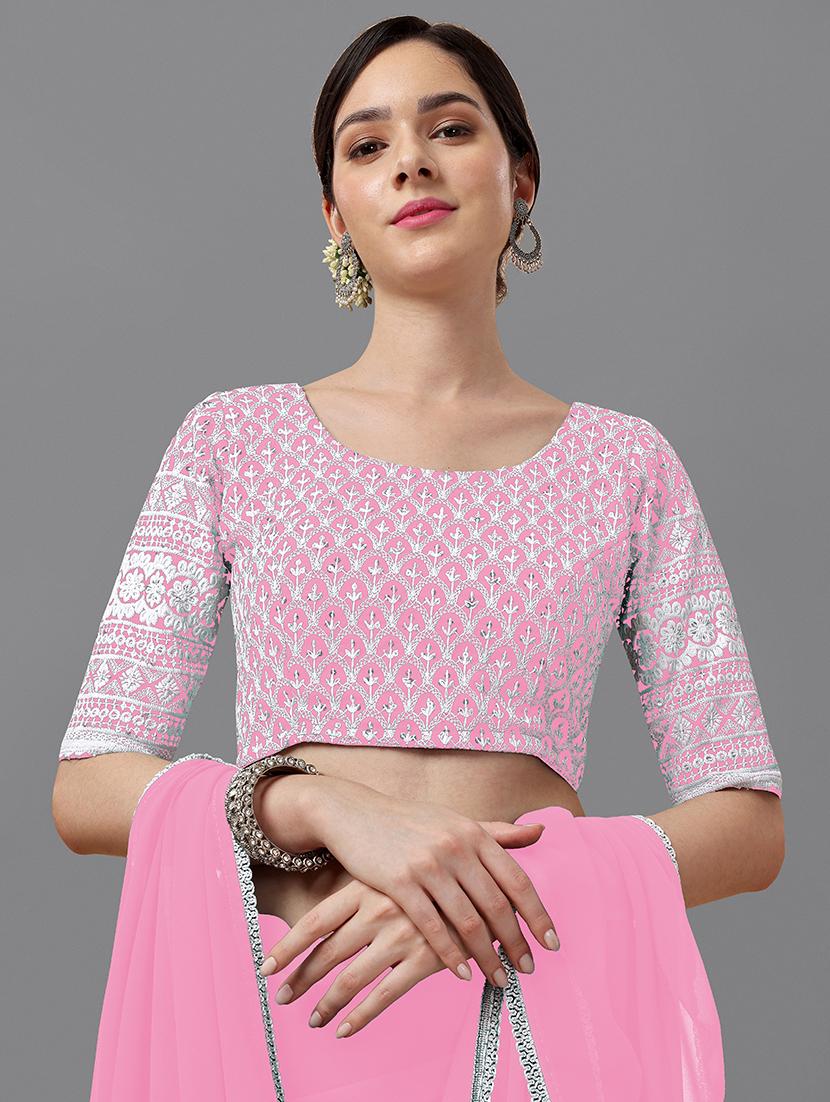 women's bordered pink colored saree with blouse - 18909478 - Standard Image - 2