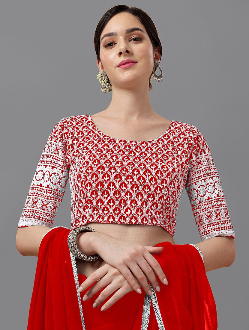 red plain saree with blouse - 18909479 - Standard Image - 2
