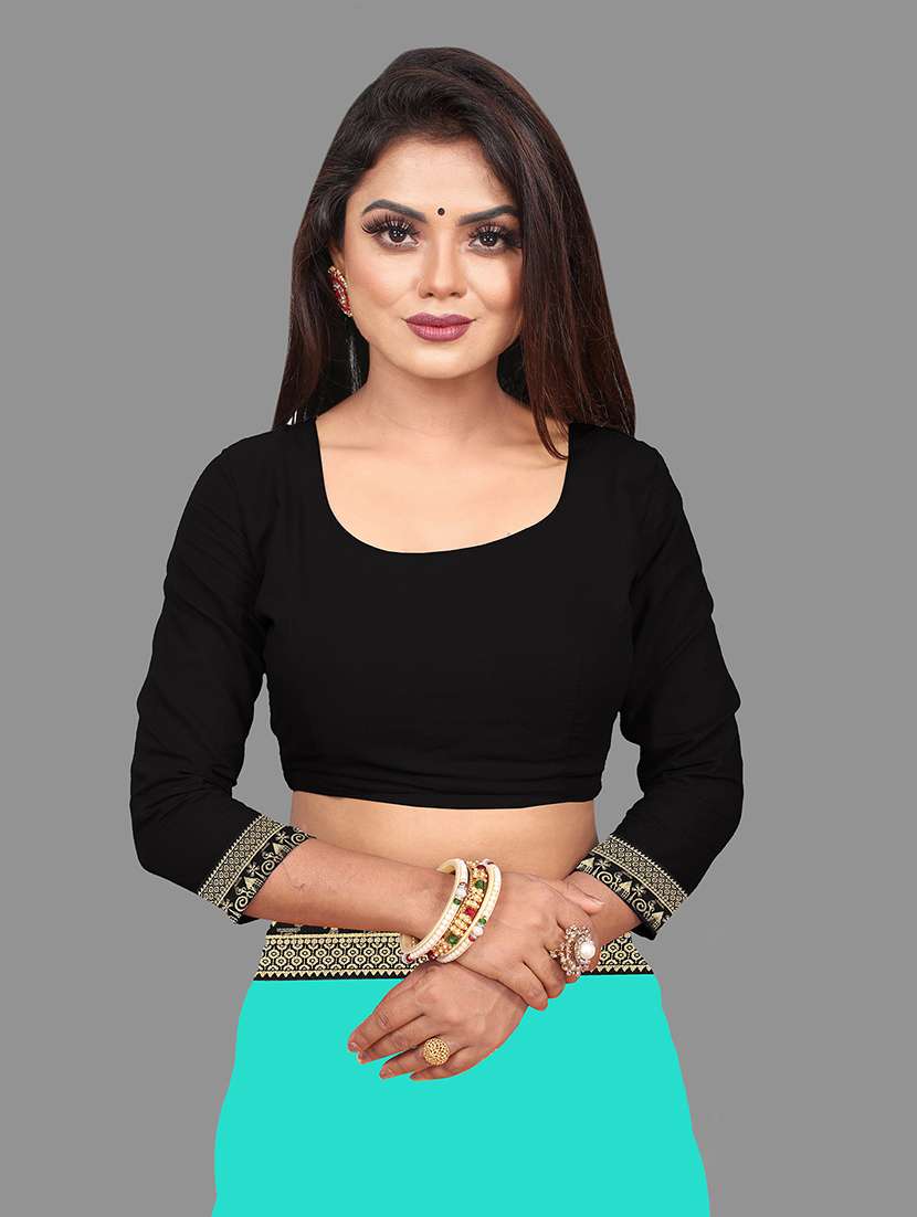 women's bordered royal blue colored saree with blouse - 18909484 -  Standard Image - 2