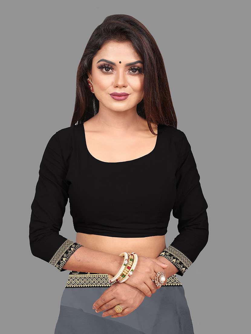 women's bordered royal blue colored saree with blouse - 18909523 -  Standard Image - 2