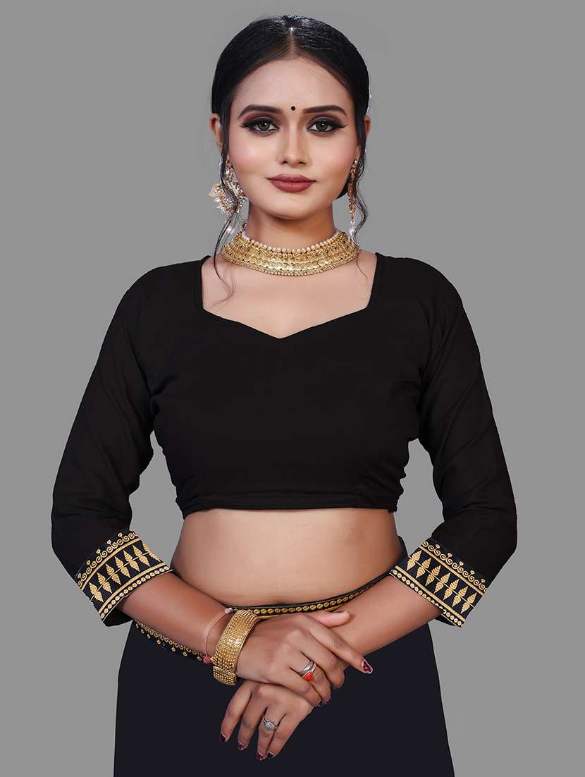 women's bordered black colored saree with blouse - 18909536 -  Standard Image - 2