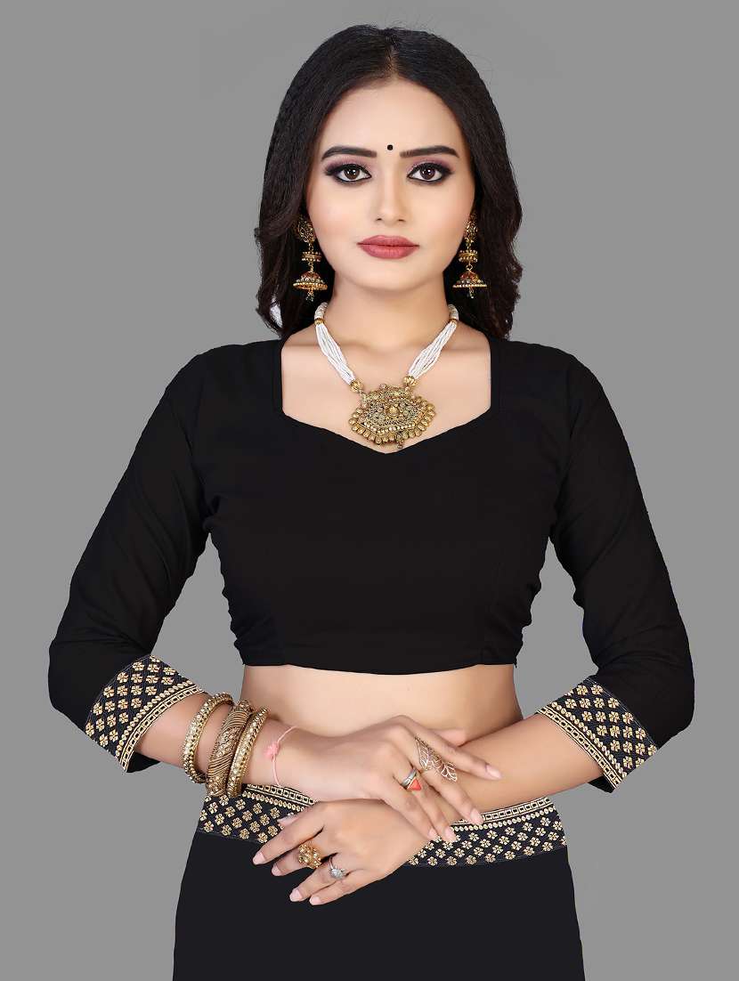 women's bordered black colored saree with blouse - 18909545 -  Standard Image - 2