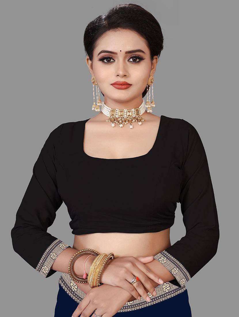 women's bordered navy blue colored saree with blouse - 18909566 - Standard Image - 2