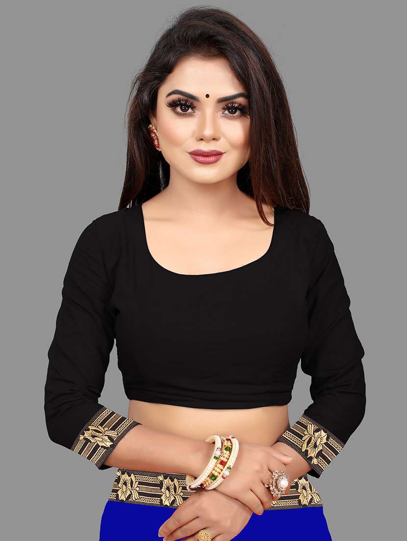 women's bordered royal blue colored saree with blouse - 18909771 -  Standard Image - 2