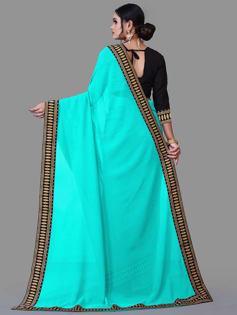 women's bordered blue colored saree with blouse - 18909894 - Standard Image - 2