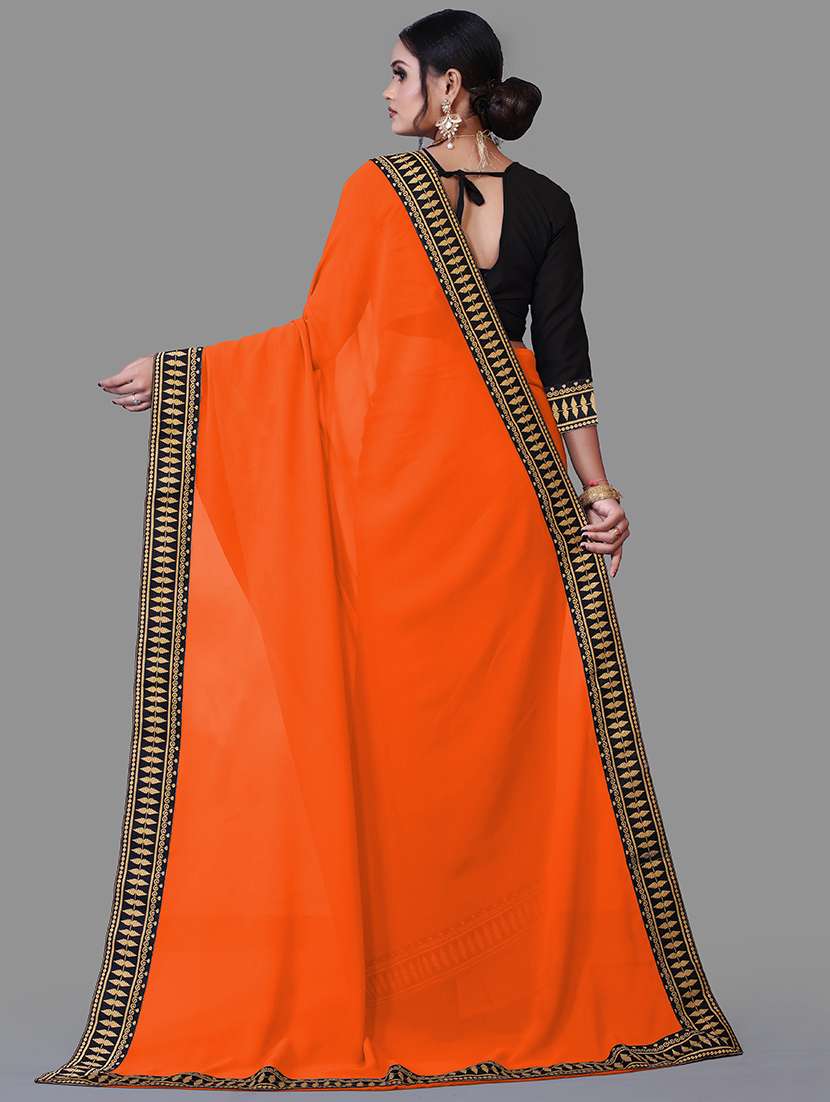 women's solid orange colored saree - 18909904 - Standard Image - 2