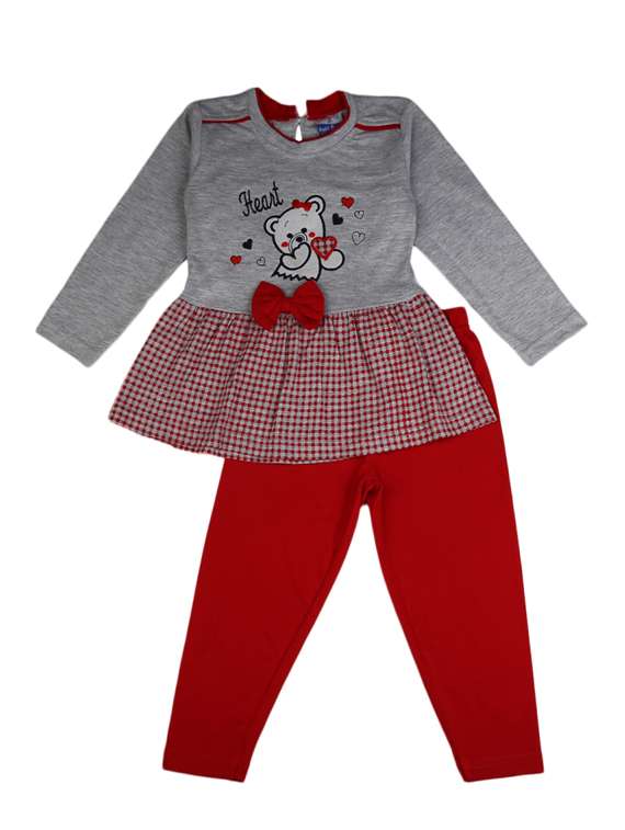 grey & red cotton twin set