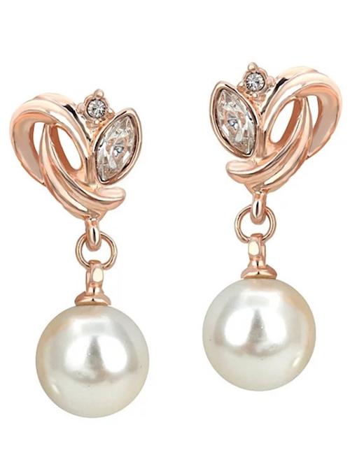 simulated pearl beads rose gold & white color drop earrings - 18910263 - Standard Image - 0