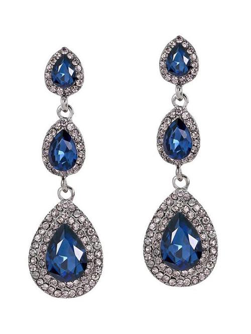 silver plated water drop blue color crystal dangle & drop earrings  - 18910403 -  Standard Image - 0