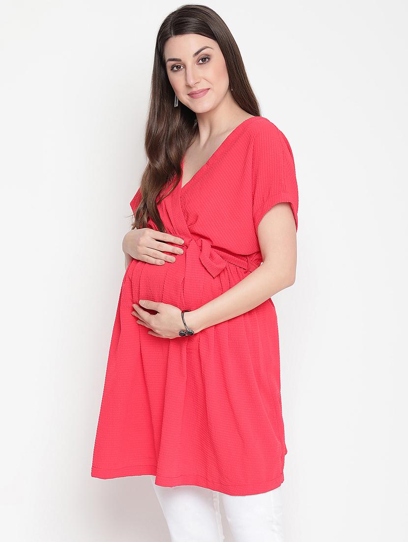 tie front solid maternity wear tunic - 18913356 - Standard Image - 2