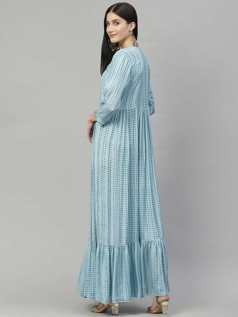 blue satin fit & flare ethnic dress - 18913370 -  Standard Image - 2