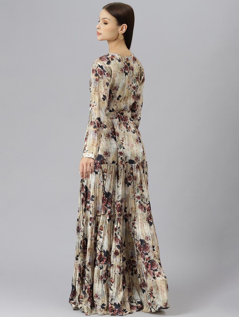 grey satin fit & flare ethnic dress - 18913372 - Standard Image - 2