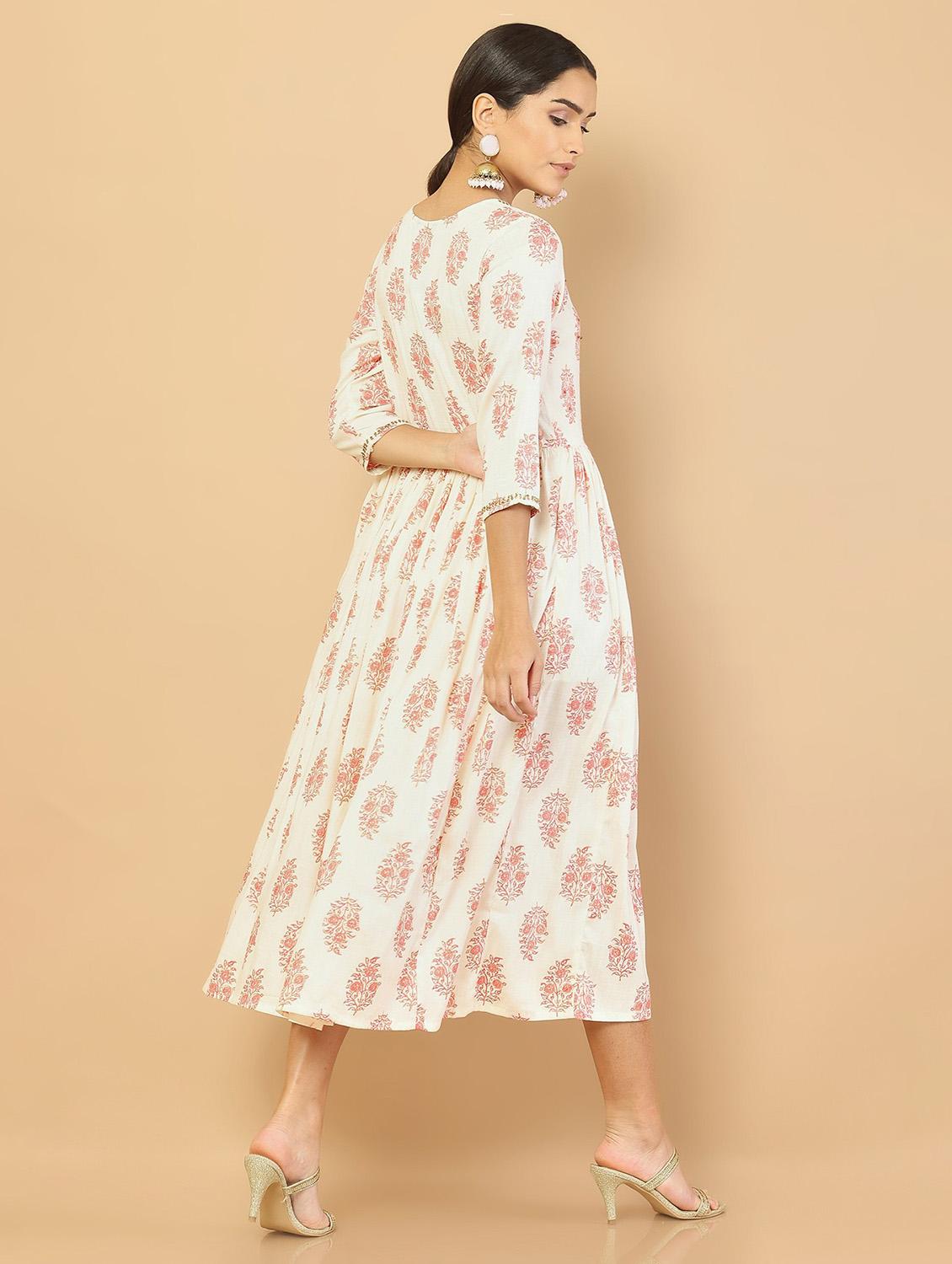 orange block print a-line kurta - 18932277 - Standard Image - 2