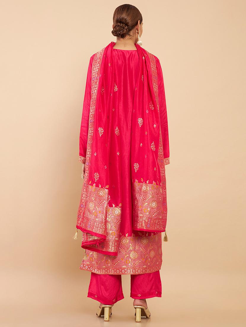red coloured embroidered lehenga unstitched suit - 18935077 - Standard Image - 2