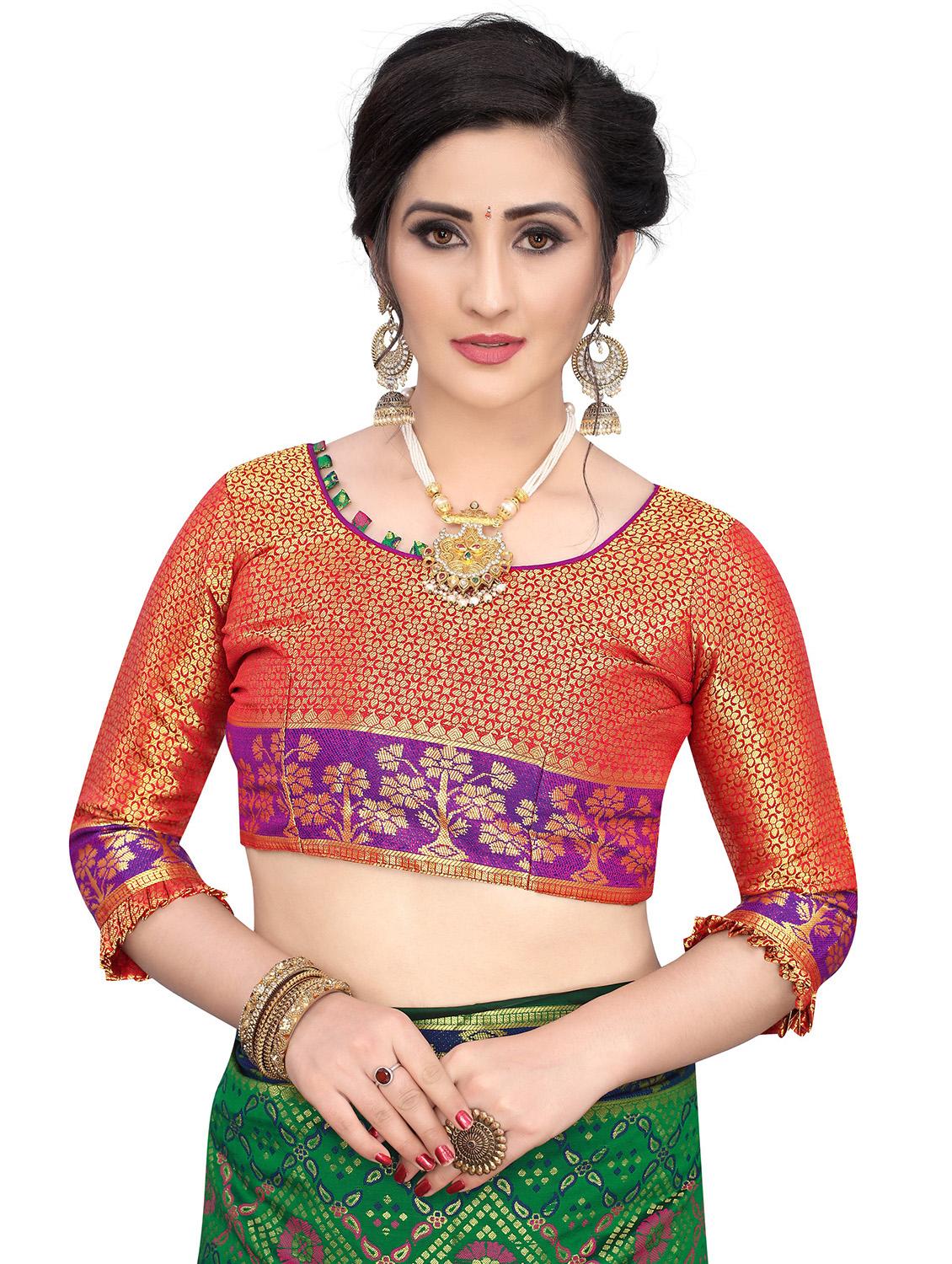 dark green synthetic banarasi saree with blouse - 18940224 - Standard Image - 2