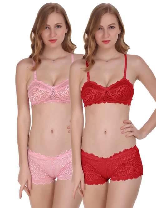 pack of 2- multi colored lycra bras and panty set - 18941314 -  Standard Image - 0