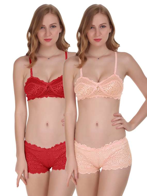 pack of 2- multi colored lycra bras and panty set