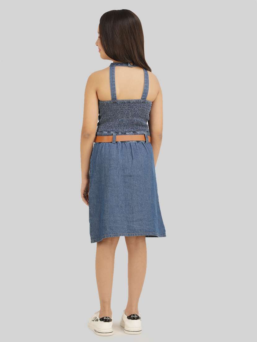 girls blue halter neck sleeveless dress - 18947656 -  Standard Image - 2