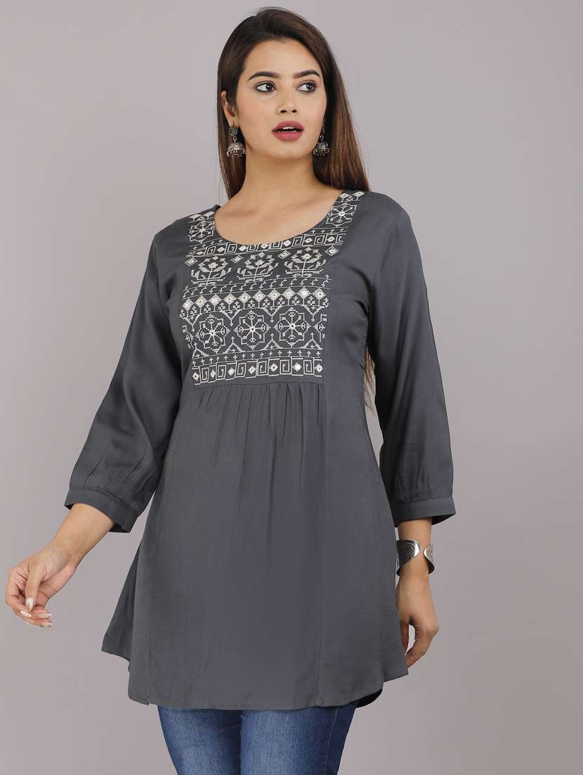 grey coloured printed layered top