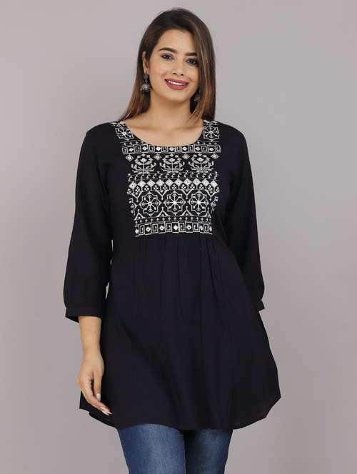 blue embroidered round neck tunic - 18949333 -  Standard Image - 0