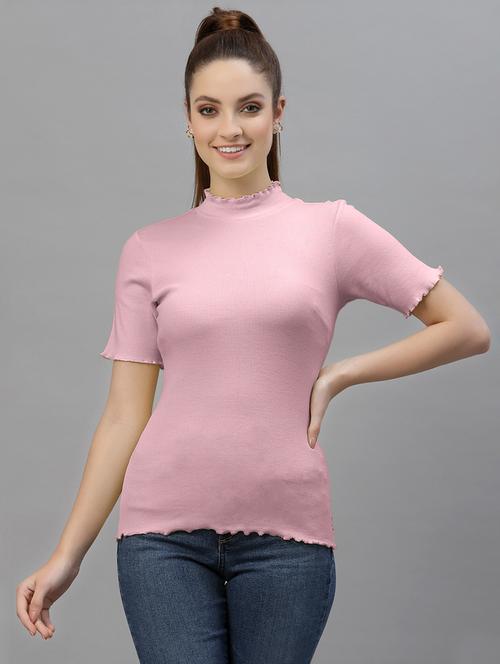 pink coloured turtle neck regular top - 18949423 - Standard Image - 0