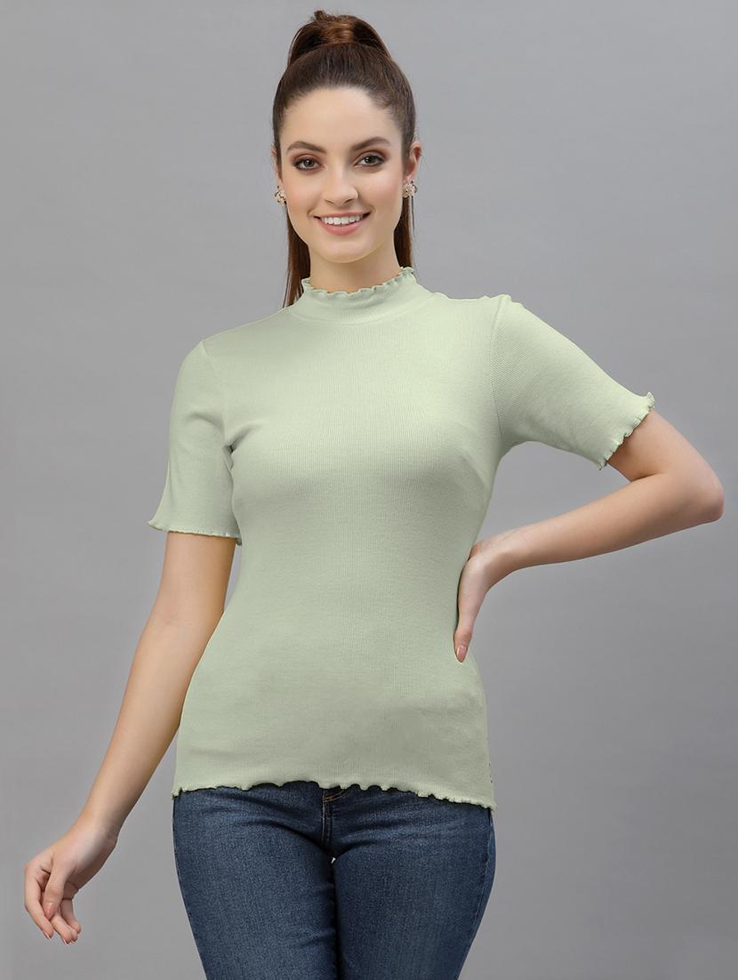 green coloured turtle neck regular top - 18949424 -  Zoom Image - 0
