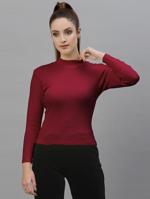 women solid mock neck long sleeves top - 18949445 -  Standard Image - 0