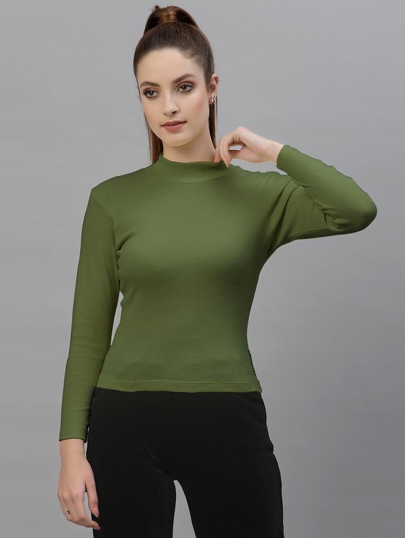 women solid mock neck long sleeves top - 18949453 - Zoom Image - 0