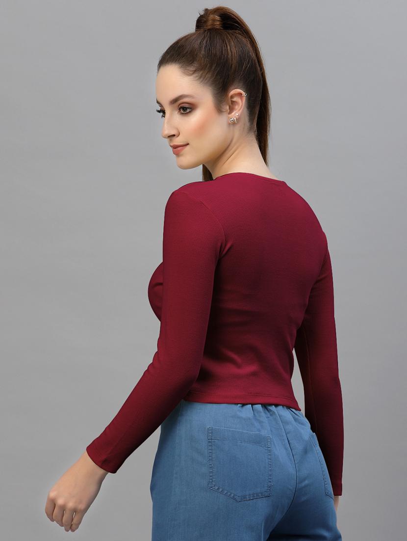 women's crop round neck top - 18949515 - Standard Image - 2