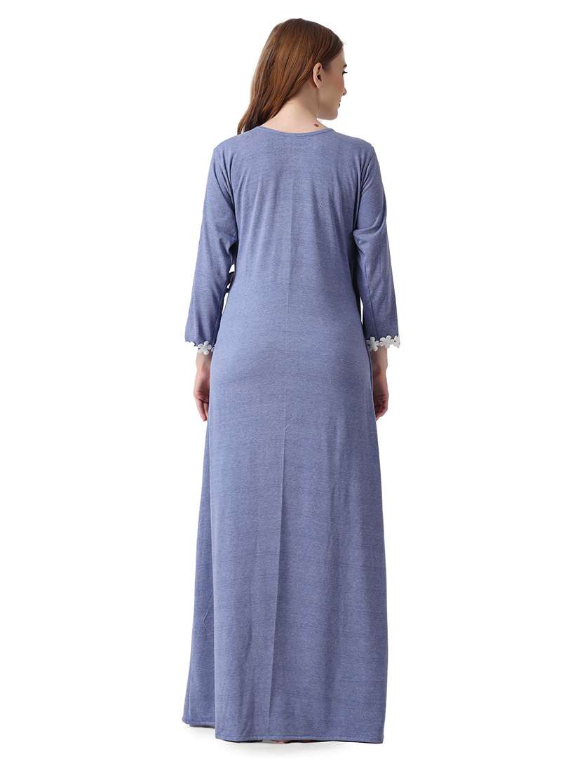 blue solid v-neck wrap nighty - 18950789 -  Standard Image - 2
