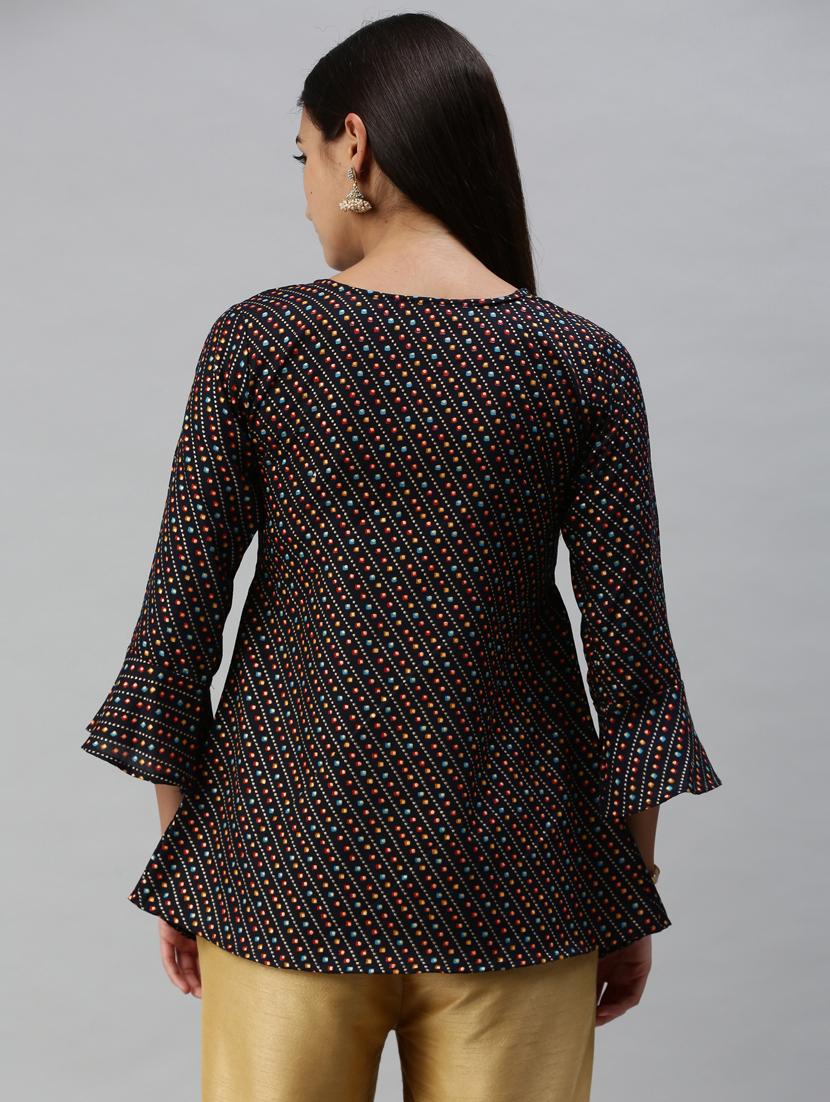 blue cotton blend a line top - 18950984 - Standard Image - 2