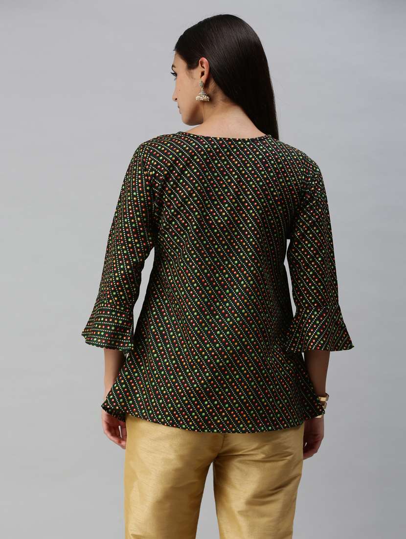 green cotton blend a line top - 18950985 - Standard Image - 2