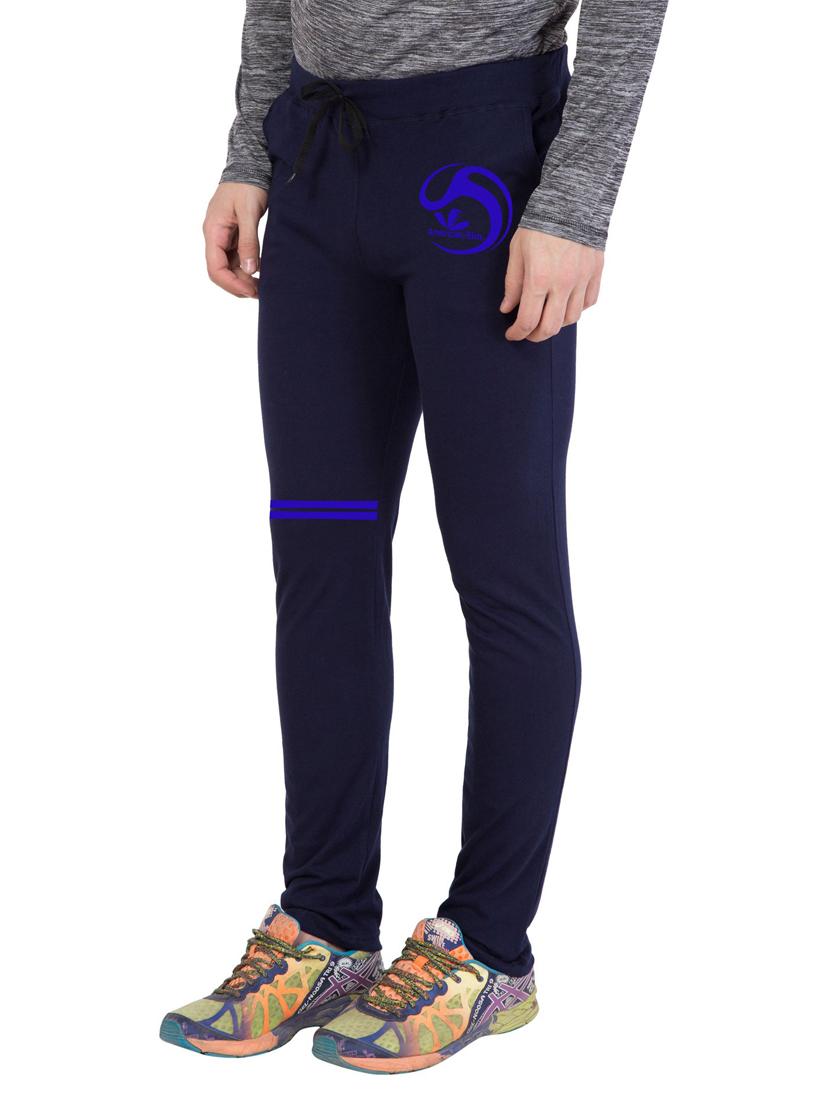 men blue solid full length track pant - 18952008 - Standard Image - 2