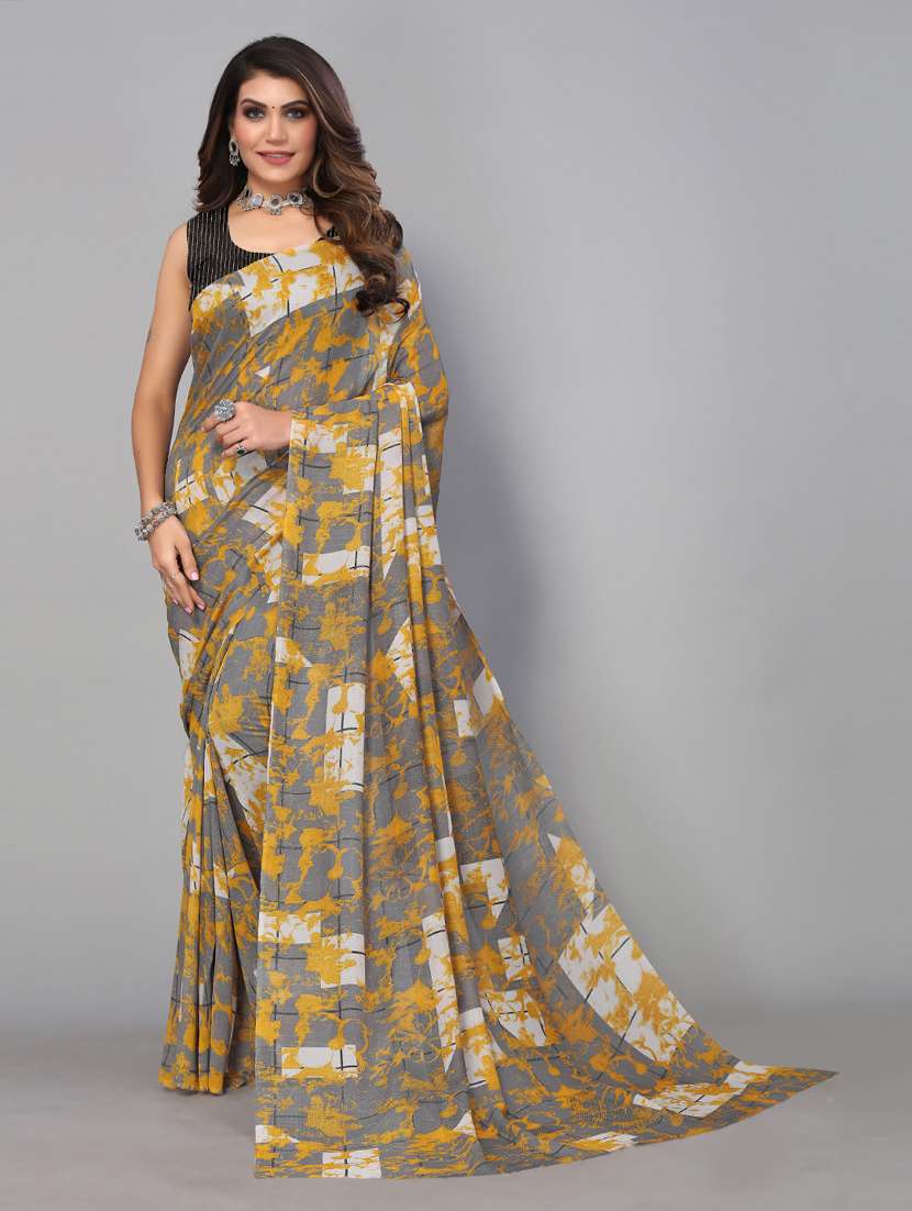 women's abstract grey colored saree