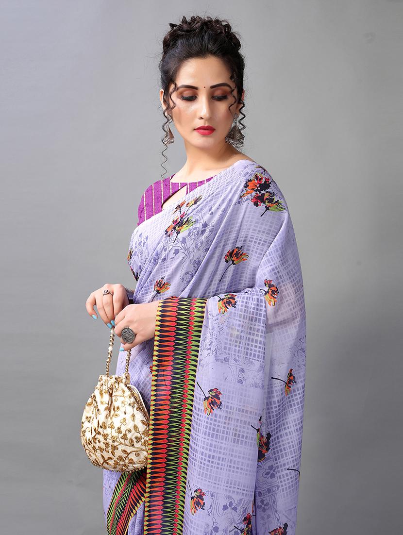 purple georgette printed saree with blouse - 18958845 - Standard Image - 2