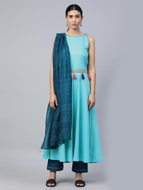 blue kurta pant set with dupatta - 18958867 - Standard Image - 0