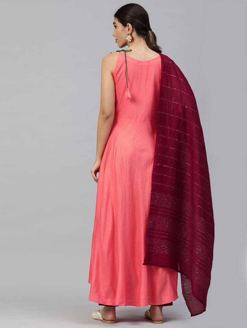 peach kurta pant set with dupatta - 18958868 - Standard Image - 2