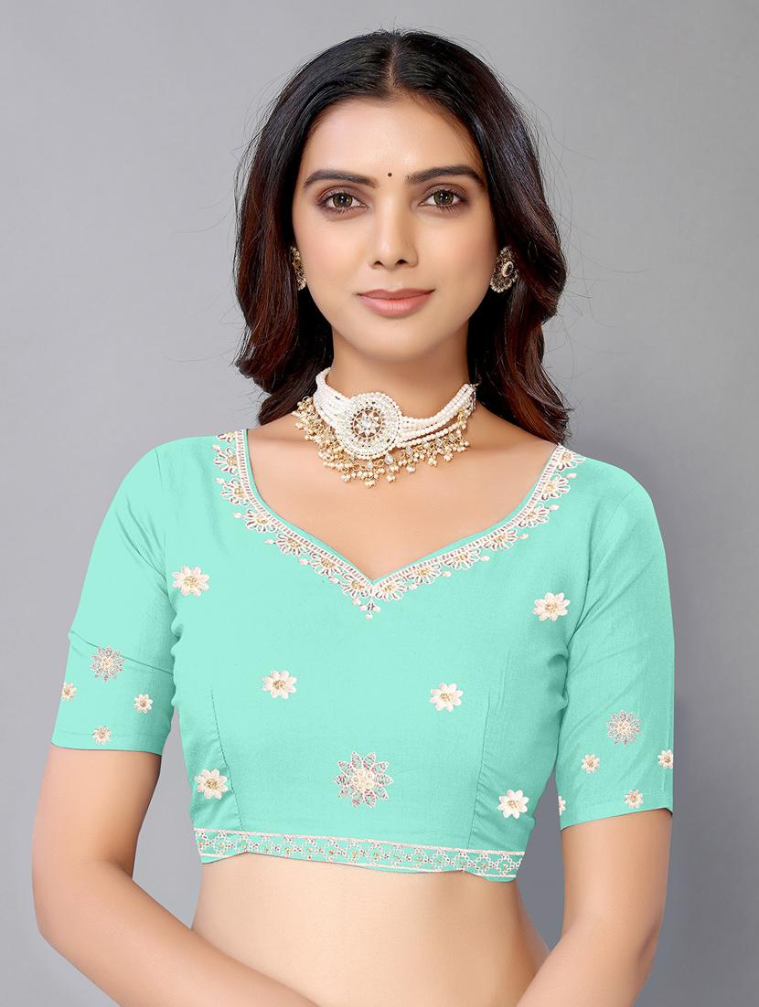 turquoise georgette embroidered saree with blouse - 18958882 - Standard Image - 2