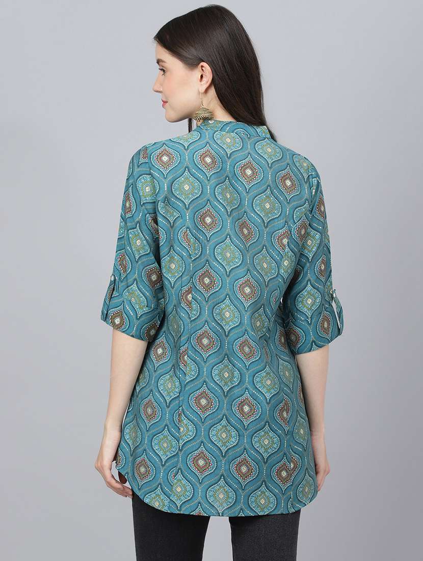 women's a line mandarin neck top - 18959471 - Standard Image - 2