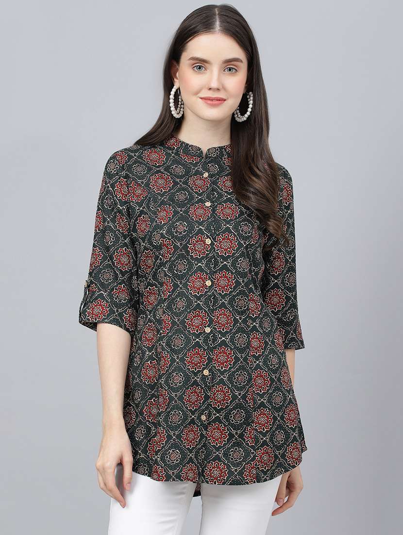 black mandarin neck printed tunic