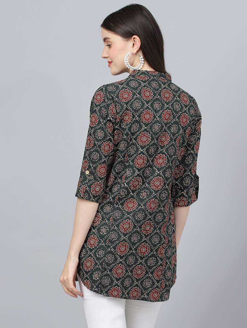 black mandarin neck printed tunic - 18959472 -  Standard Image - 2