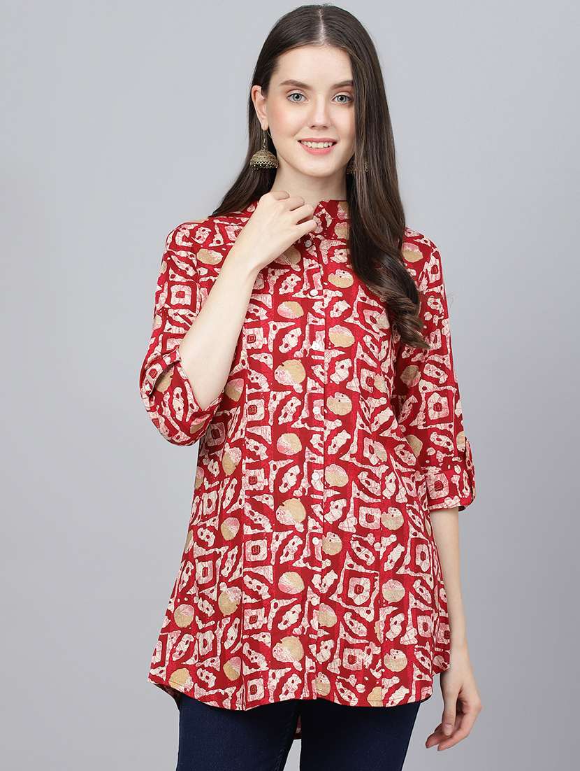 women's straight mandarin neck top