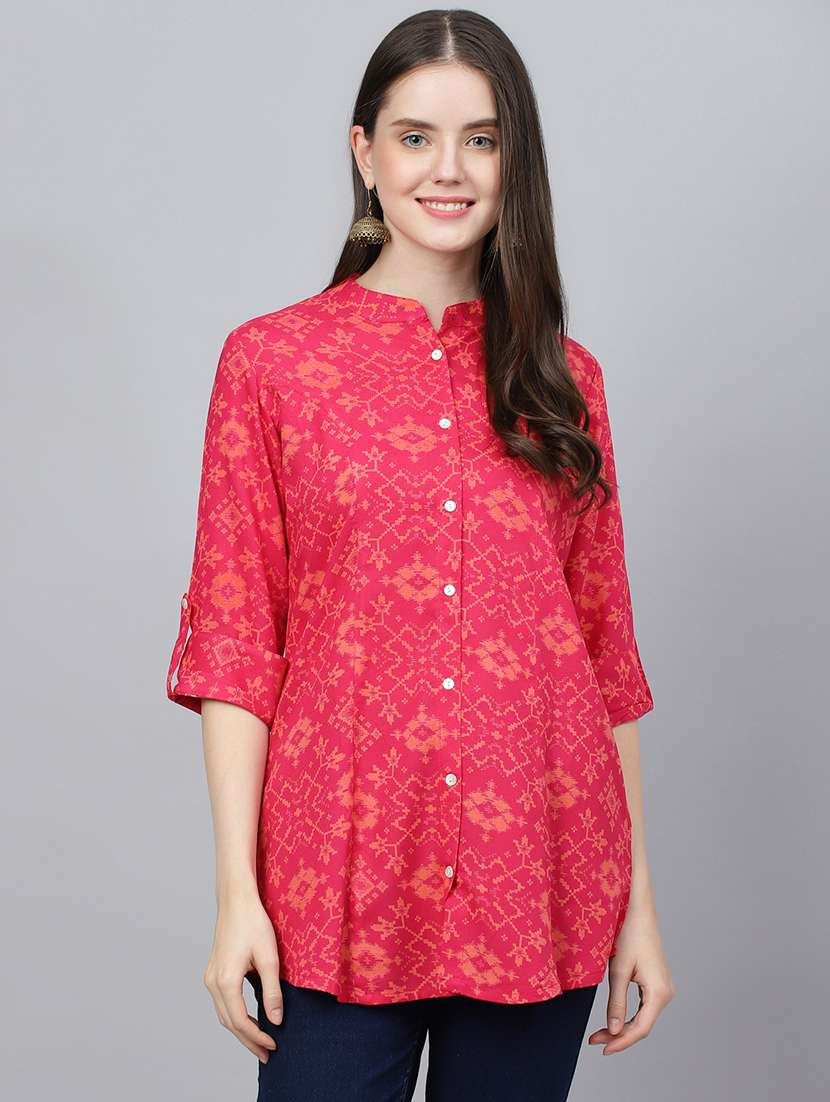 pink mandarin neck printed tunic