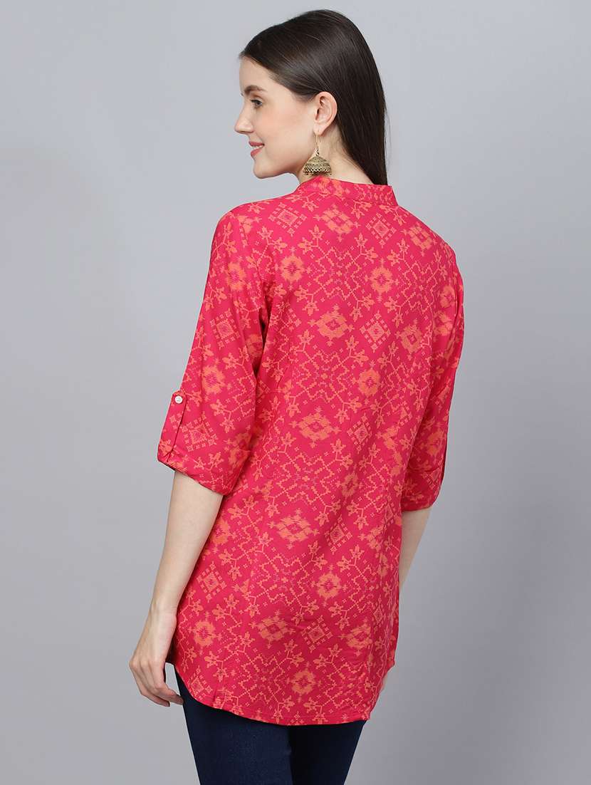 pink mandarin neck printed tunic - 18959478 -  Standard Image - 2