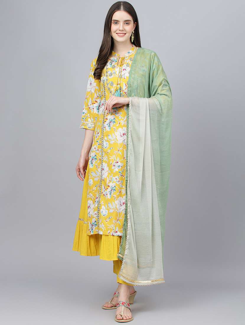 women three quarter sleeve kurta pant with dupatta set
