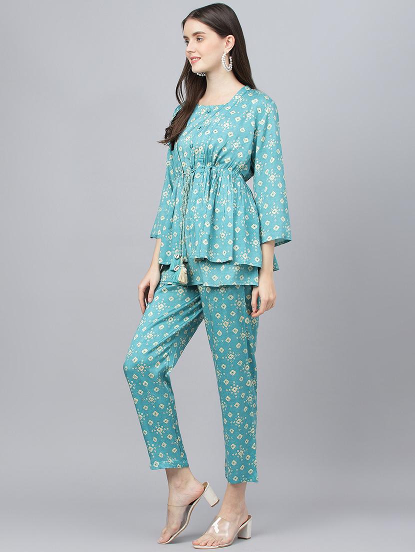 teal modal kurta pant set - 18961544 - Standard Image - 2