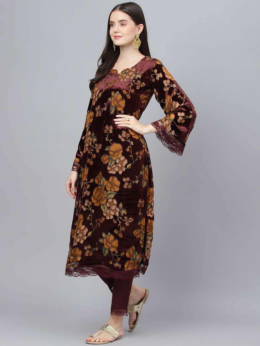women burgundy floral kurta pant set with dupatta - 18961551 -  Standard Image - 2